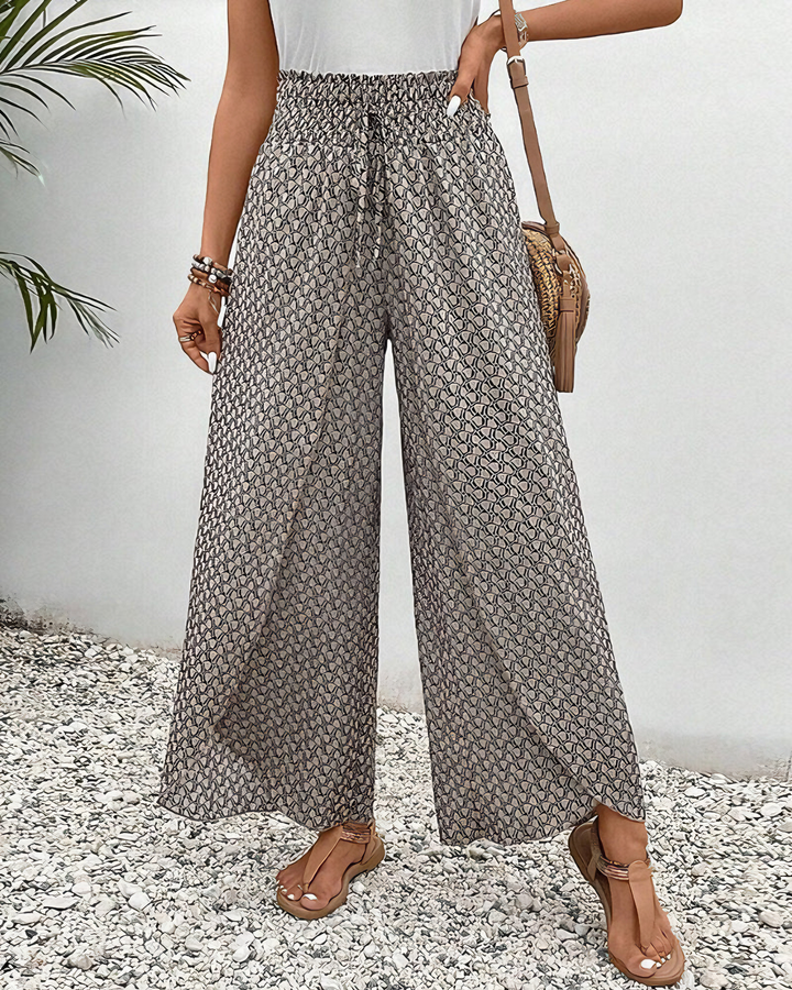 Relaxed Wide Leg Trousers for Women, Flowy Palazzo Trousers with Elastic Waistband and Breathable Fabric