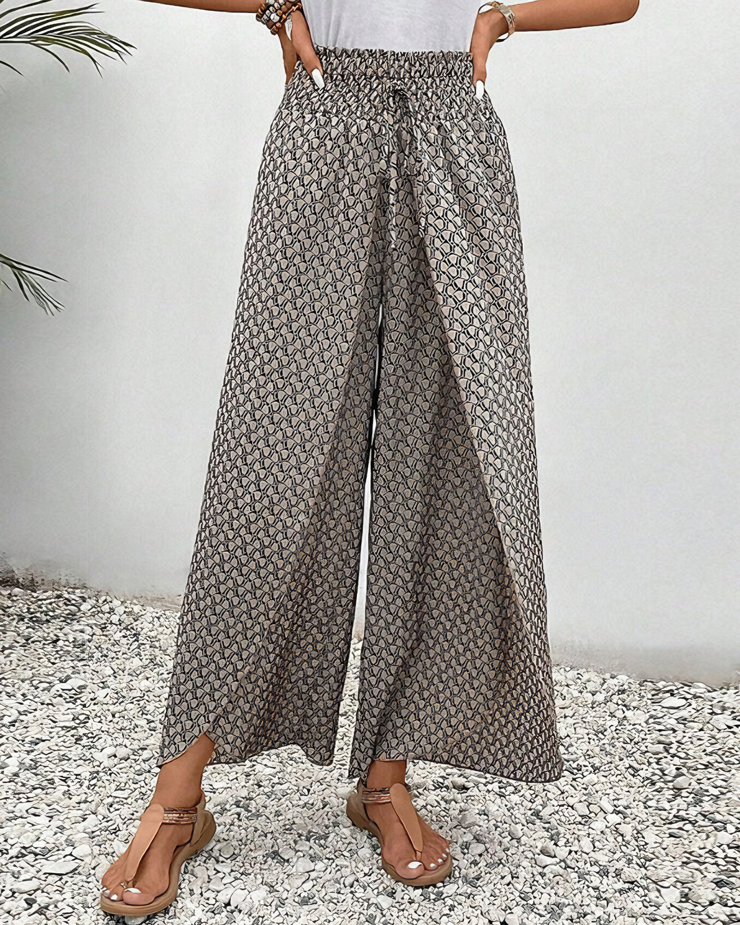 Relaxed Wide Leg Trousers for Women, Flowy Palazzo Trousers with Elastic Waistband and Breathable Fabric