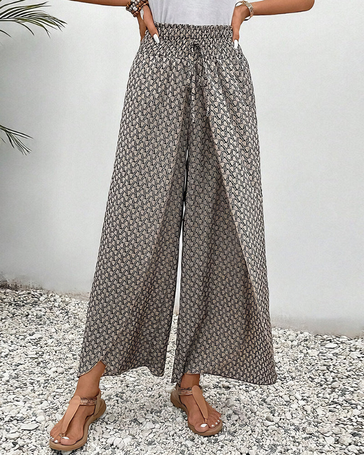 Relaxed Wide Leg Trousers for Women, Flowy Palazzo Trousers with Elastic Waistband and Breathable Fabric