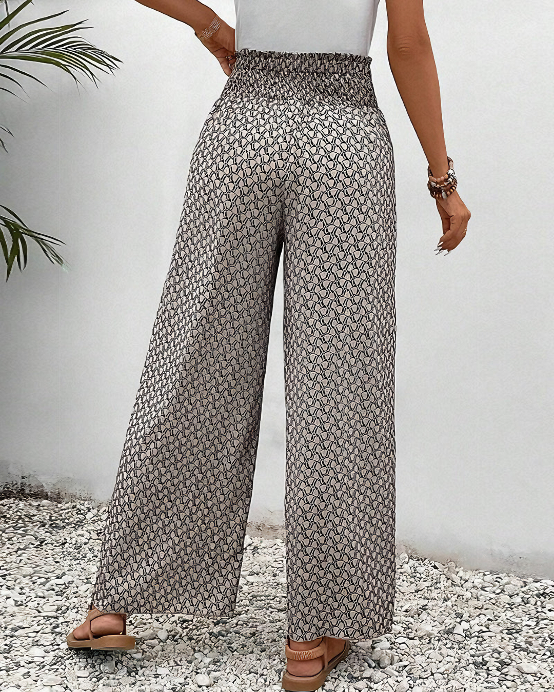 Relaxed Wide Leg Trousers for Women, Flowy Palazzo Trousers with Elastic Waistband and Breathable Fabric