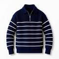Soft Classic Men’s Striped Jumper - Zip Collar, Cotton