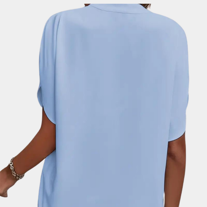 Breathable women’s blouse – short sleeve v-neck, lightweight material, for any occasion