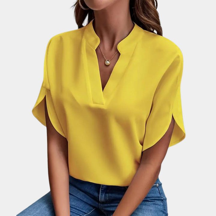 Breathable women’s blouse – short sleeve v-neck, lightweight material, for any occasion