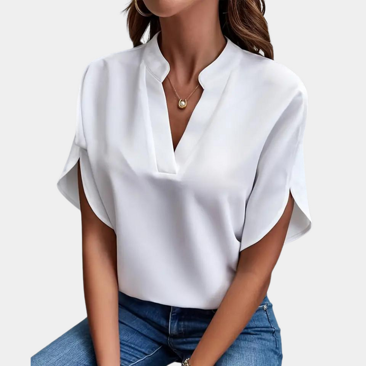 Breathable women’s blouse – short sleeve v-neck, lightweight material, for any occasion