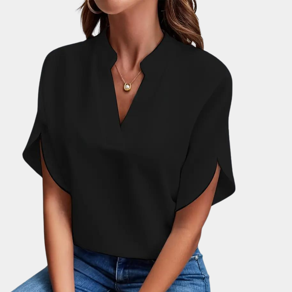 Breathable women’s blouse – short sleeve v-neck, lightweight material, for any occasion