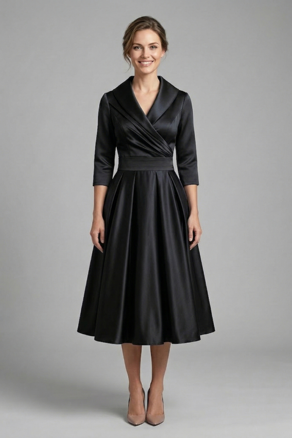 Fitted women's dress - wrap-front, long sleeve, 100% polyester, for formal events