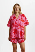 Lightweight women's printed cardigan shirt set - collared, relaxed-fit, polyester, casual wear
