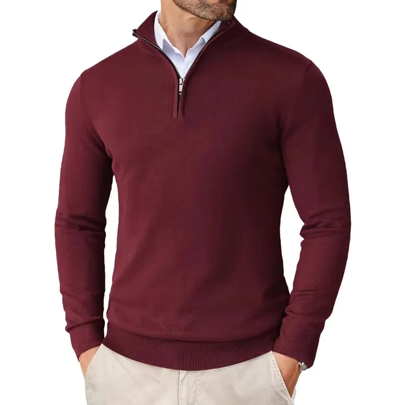 Lightweight Classic Men’s Knit Jumper - Zip Collar, Cotton