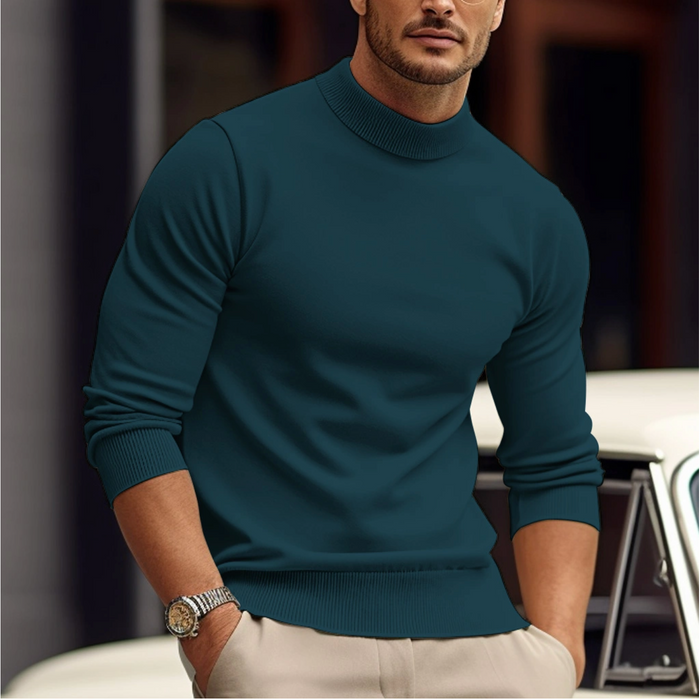 Soft Classic Men's Jumper - Slim Mock Neck, Cotton, Casual