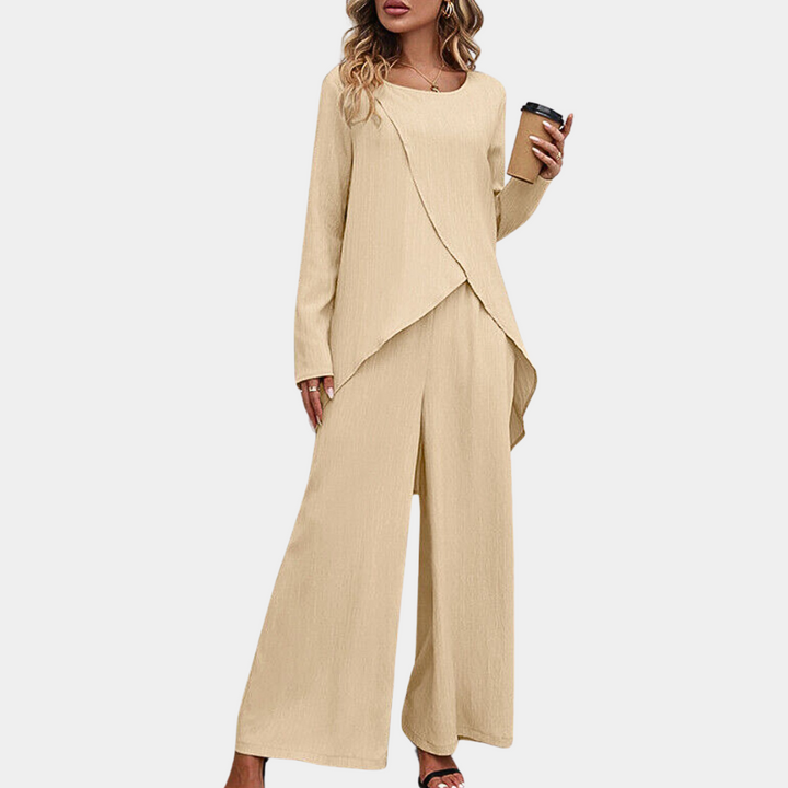 Lightweight women’s loungewear set – long sleeve top and wide-leg Trousers, soft, for summer