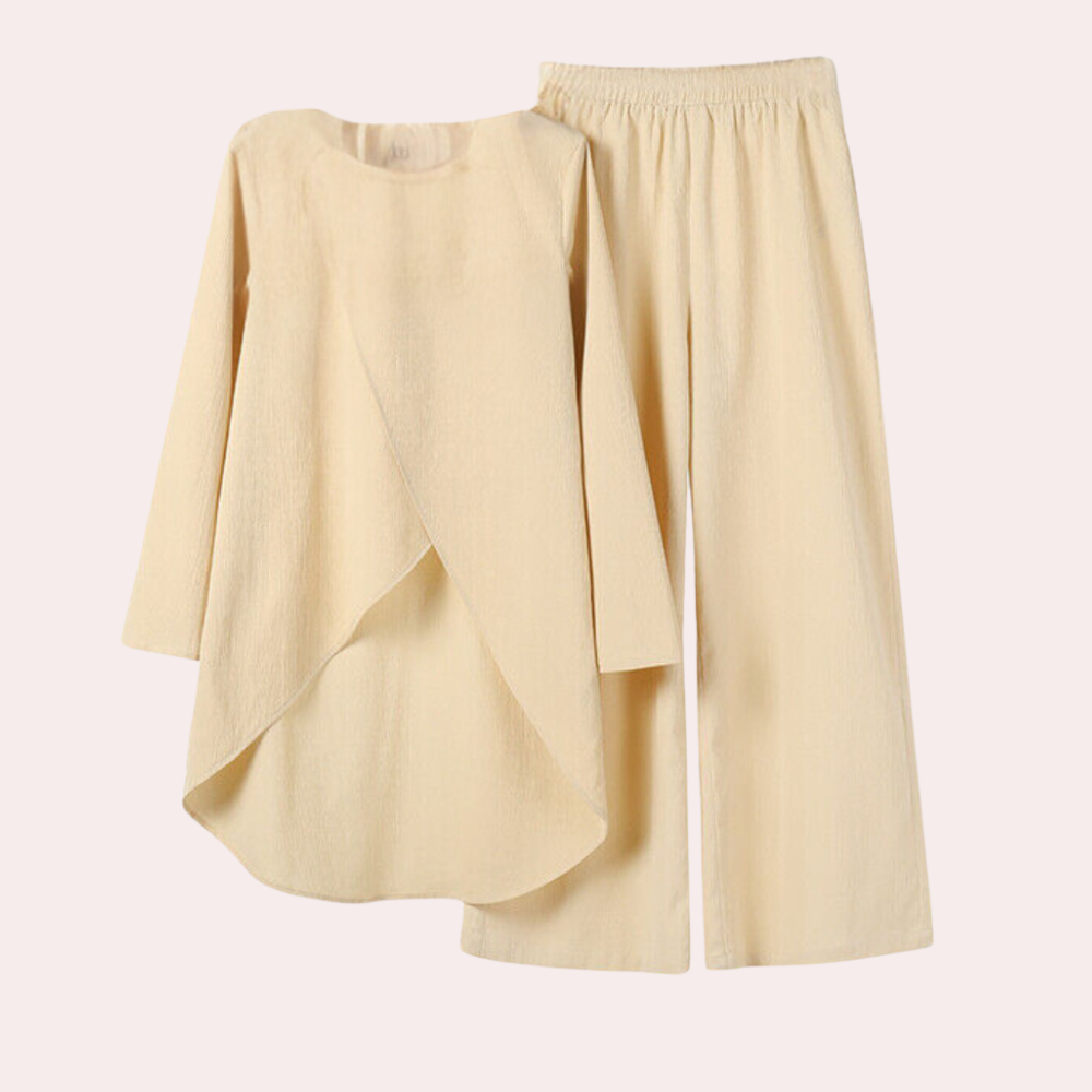 Lightweight women’s loungewear set – long sleeve top and wide-leg Trousers, soft, for summer
