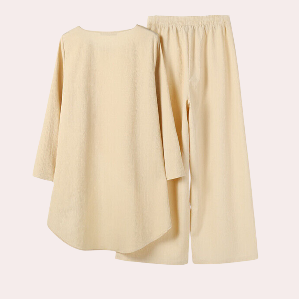 Lightweight women’s loungewear set – long sleeve top and wide-leg Trousers, soft, for summer