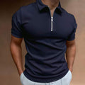 Lightweight Men's Polo Shirt - Zip-Neck Short Sleeve, Polyester Fabric, Everyday Casual Wear
