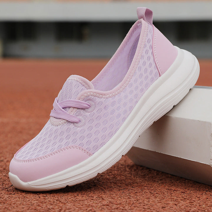 Lightweight Breathable Women’s Lace-Up Trainers - Low-Profile Round-Toe, Mesh Upper, For Everyday Wear