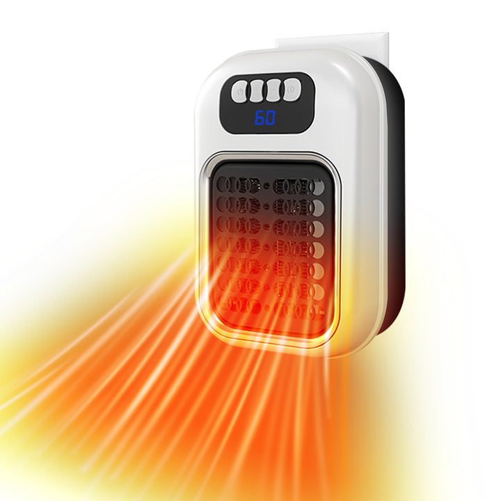 White compact plug-in wall heater with display