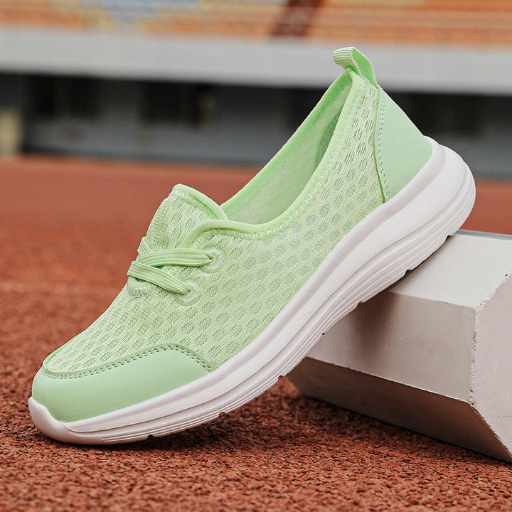 Lightweight Breathable Women’s Lace-Up Trainers - Low-Profile Round-Toe, Mesh Upper, For Everyday Wear