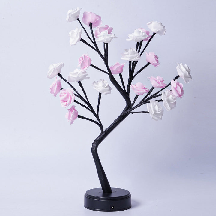 Rose tree lamp with glowing LED roses