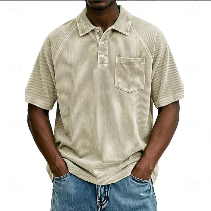 Soft Men's Corduroy Short-Sleeve Polo Shirt - Classic Fit, Polyester, Casual Wear