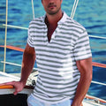 Breathable Men's Striped Polo Shirt - Regular Fit, Cotton Blend, Versatile Casual Wear