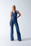 90s Inspired Denim Overalls for Women, Body-Hugging Fit, Classic Denim Blue, Easy Care Jean Jumper