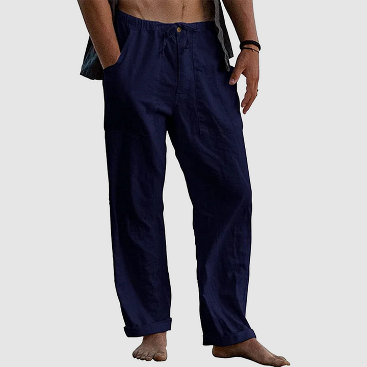 Linen Trousers for Women with Adjustable Waist Cord, Relaxed Fit Summer Trousers