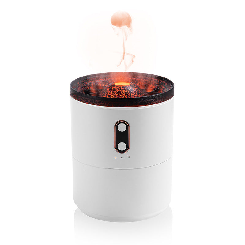 Volcano diffuser puffing glowing mist rings