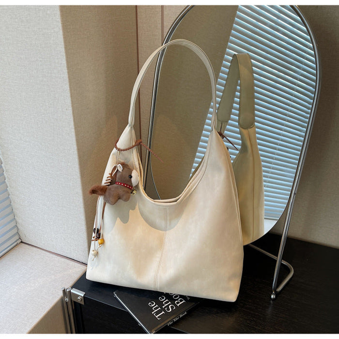 Oversized women's shoulder bag - casual tote with stitching lines, PU leather, travel