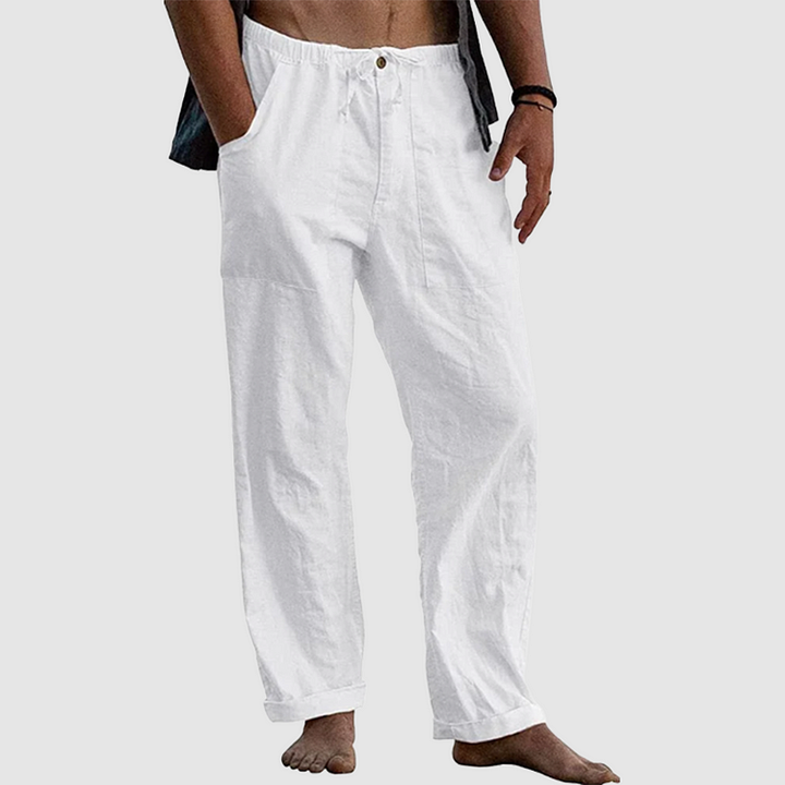Linen Trousers for Women with Adjustable Waist Cord, Relaxed Fit Summer Trousers
