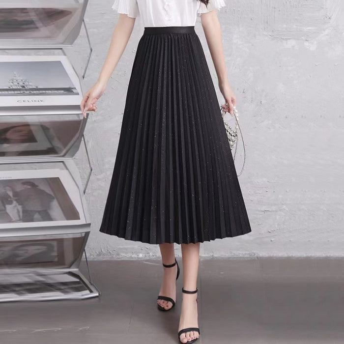 Durable women's midi skirt - pleated, polyester, versatile for work and office wear
