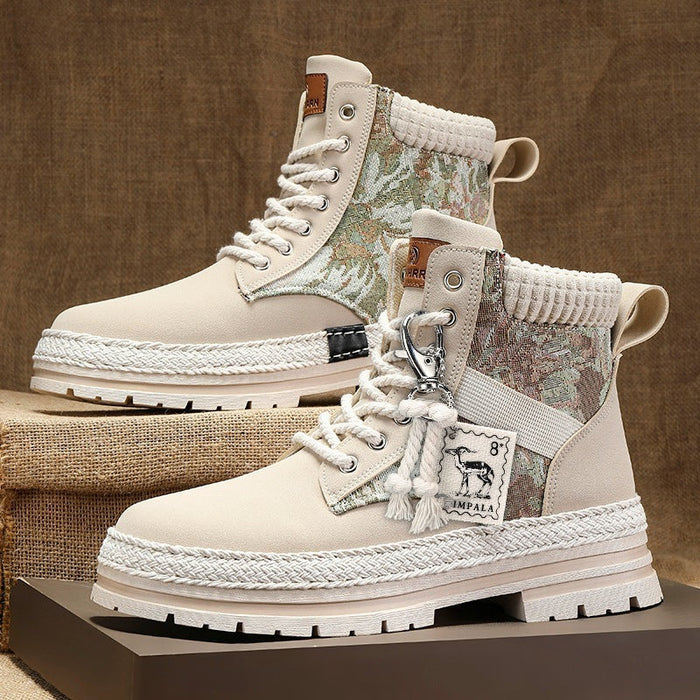 Warm Men's High-Top Boots - Lace-Up Leather Fabric, Winter