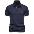 Breathable men's polo shirt - deer-embroidered chest logo, relaxed-fit, cotton, casual everyday wear