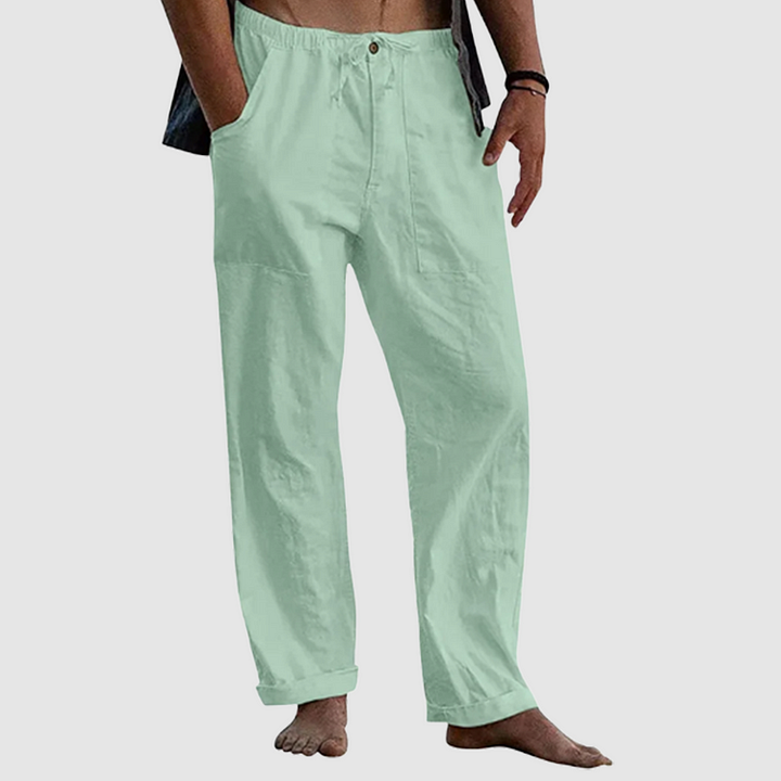 Linen Trousers for Women with Adjustable Waist Cord, Relaxed Fit Summer Trousers