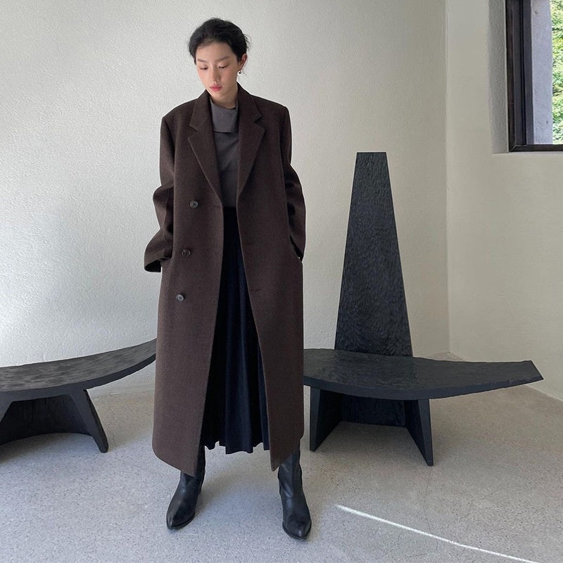 Oversized Women’s Coat – Notched Collar, Wool, For City
