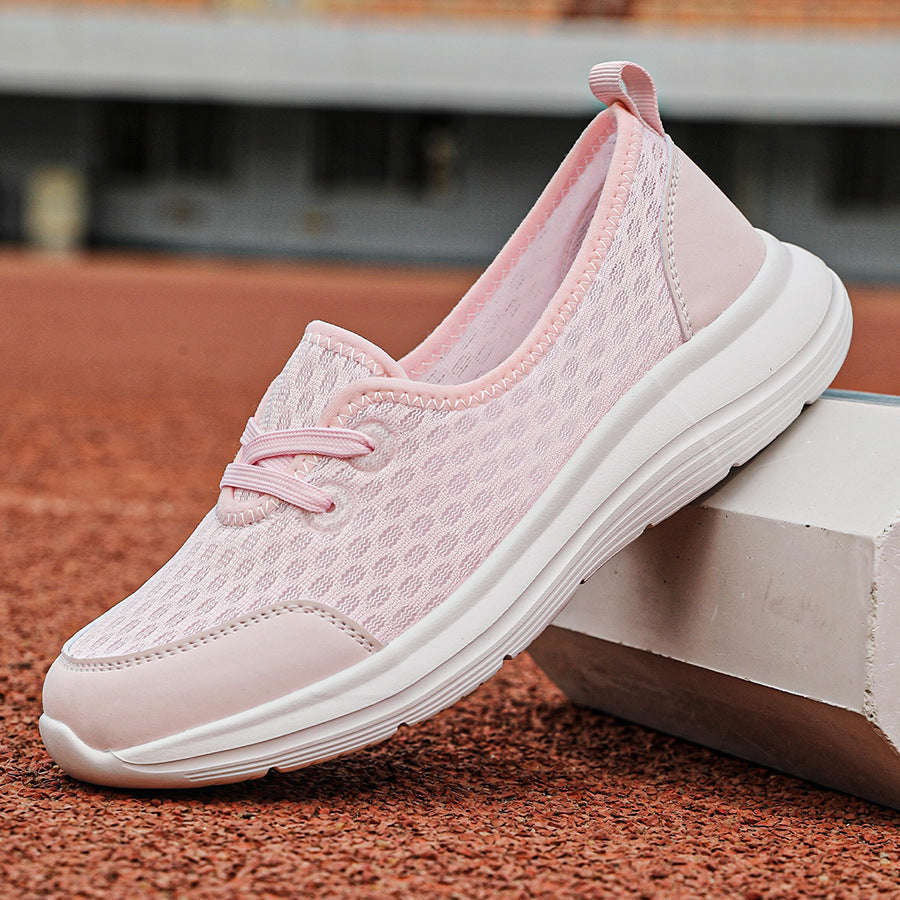 Lightweight Breathable Women’s Lace-Up Trainers - Low-Profile Round-Toe, Mesh Upper, For Everyday Wear