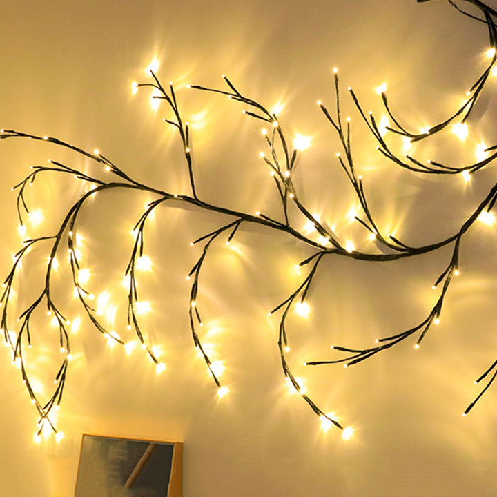 Willow vine LED lights over a mirror