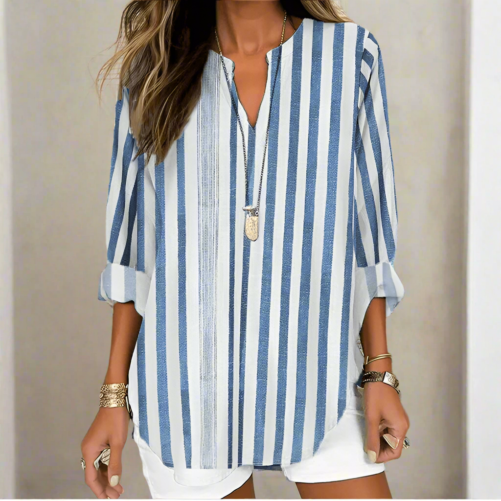 Elegant Long Sleeve Womens Tunic Top with V-Neck Design for Casual and Business Wear, Soft Comfortable Fabric