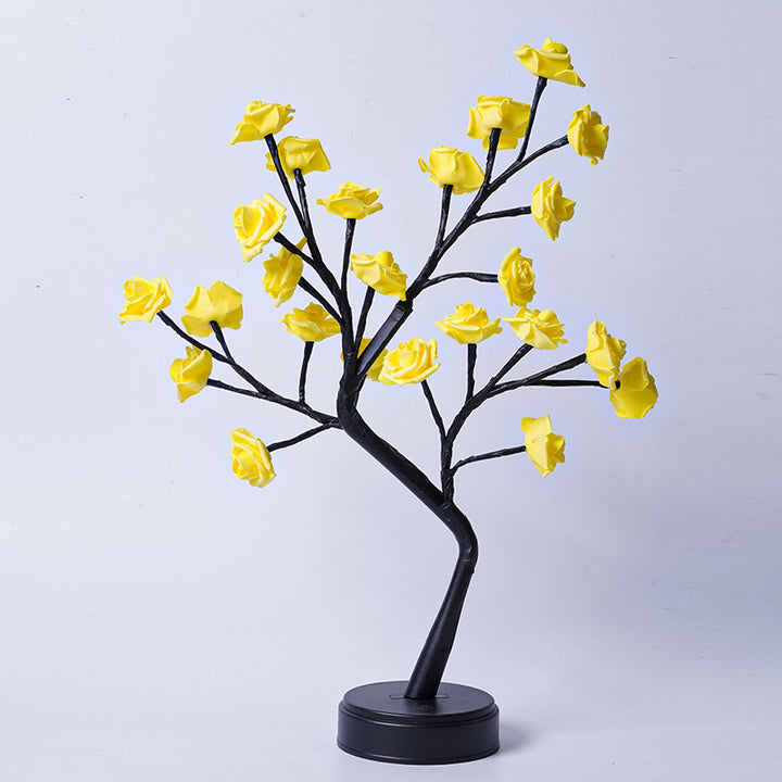 Rose tree lamp with glowing LED roses