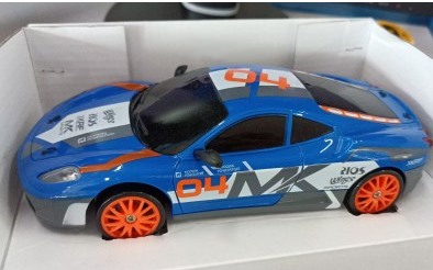Remote control drift car sliding past cones