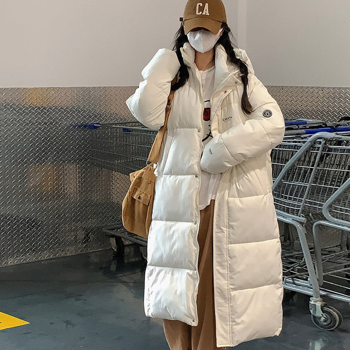 Insulating Women Long Puffer Coat - Relaxed Cotton Winter