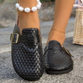 Soft women's durable loafer - belt-buckle woven pattern, PU leather, everyday wear