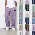 Soft Cozy Men's Trousers - Straight Leg, Waffle-Knit Drawstring Polyester, Casual Wear For Lounge And Travel