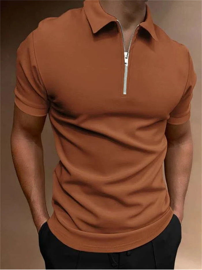 Lightweight Men's Polo Shirt - Zip-Neck Short Sleeve, Polyester Fabric, Everyday Casual Wear