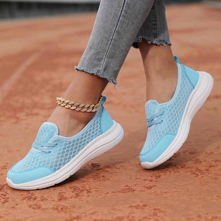 Lightweight Breathable Women’s Lace-Up Trainers - Low-Profile Round-Toe, Mesh Upper, For Everyday Wear