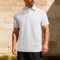 Breathable men's polo shirt - textured-knit relaxed, polyester, casual wear, year-round