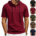 Soft Men's Henley-Neck Hoodie T-Shirt - Hooded Pullover, Polyester, Casual Everyday Wear