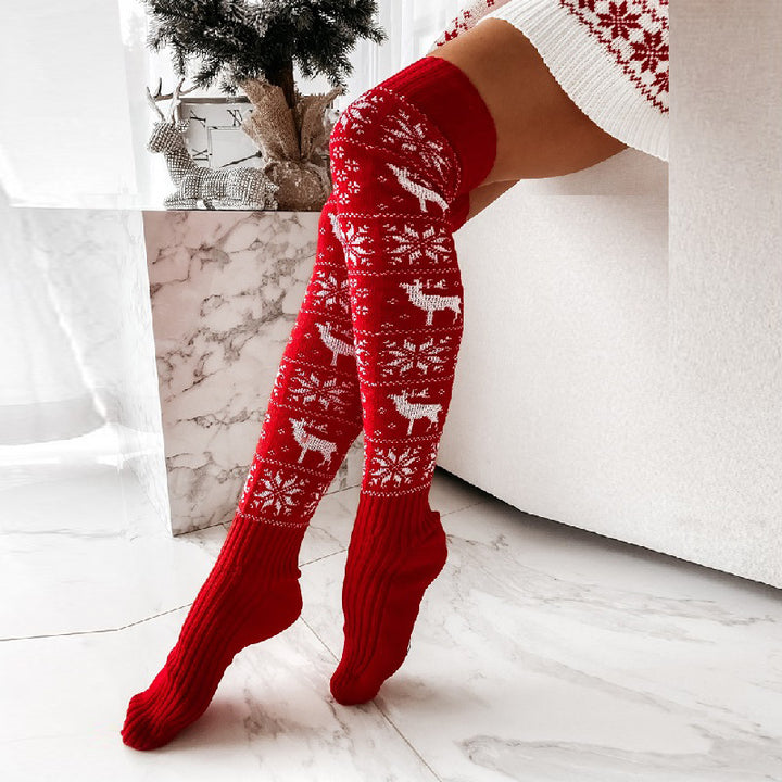 Red Christmas over-the-knee knitted socks