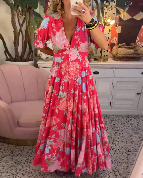 Elegant Floral Wedding Guest Dress - Tailored Silhouette, Versatile Formal Dress for Special Occasions, Available in Multiple Sizes and Patterns