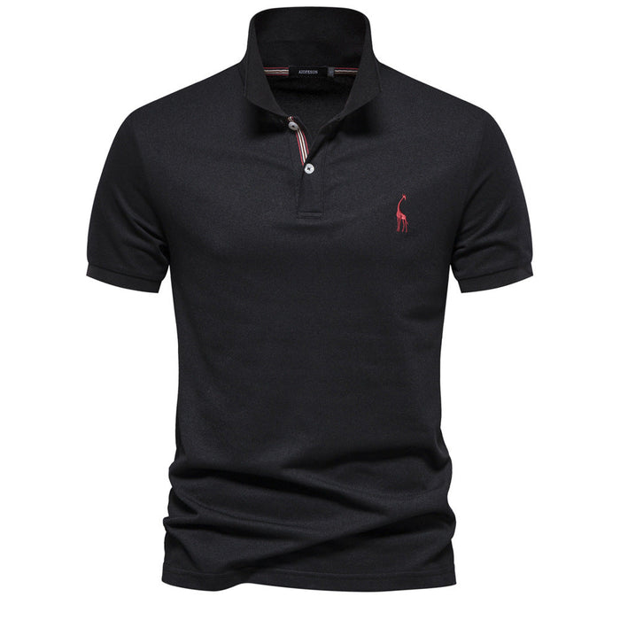Breathable men's polo shirt - deer-embroidered chest logo, relaxed-fit, cotton, casual everyday wear