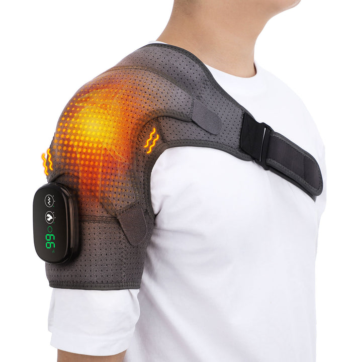 Heated shoulder massage brace with LED panel