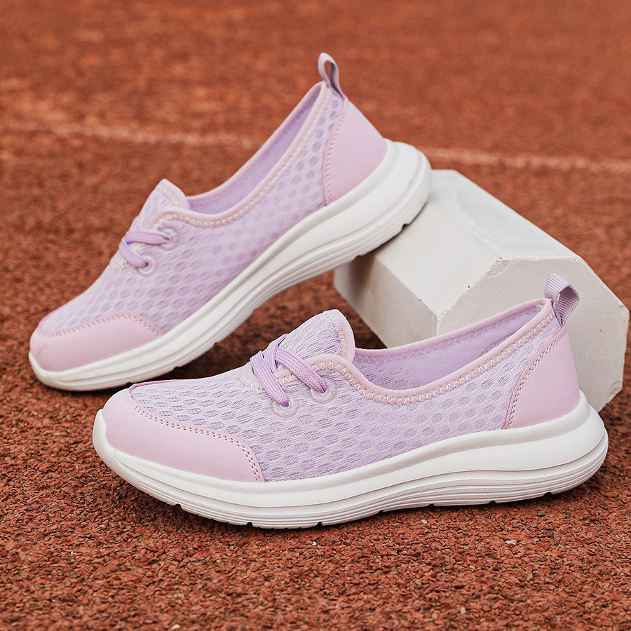 Lightweight Breathable Women’s Lace-Up Trainers - Low-Profile Round-Toe, Mesh Upper, For Everyday Wear